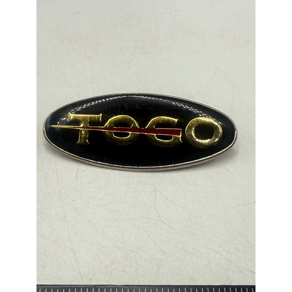 Vintage TOGO Oval Pin Black Enamel Gold Tone Red Accent Dual Prong Clip 2 Inch